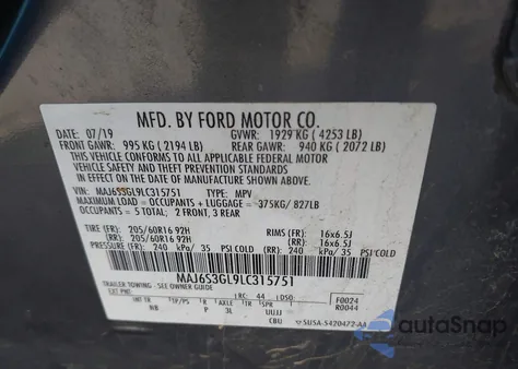 2020 Ford Ecosport Se из США, поврежденный, VIN MAJ6S3GL9LC315751